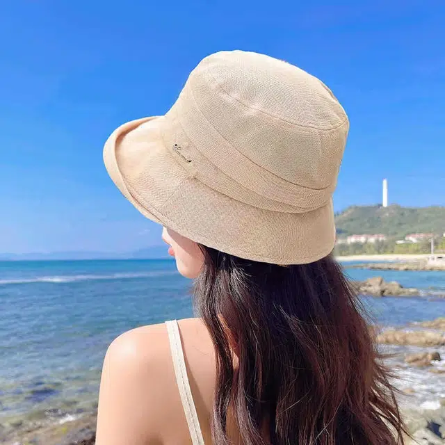 艾佳微 春夏防紫外线遮阳时尚文艺宽檐盆帽 棉麻 渔夫帽 女款