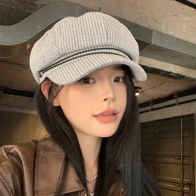 艾佳微 格纹日系文艺复古显脸小 棉 贝雷帽 男女同款情侣款