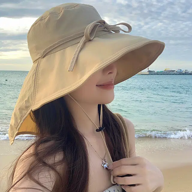 艾佳微 遮脸大披肩太阳防风骑车遮阳百搭海边度假游玩 聚酯纤维 渔夫帽 男女同款情侣款