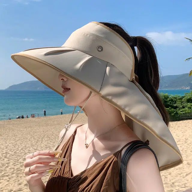 艾佳微 凉感日常通勤海边度假游玩防晒遮阳夏季加宽加长护颈包头披肩透气 聚酯纤维 渔夫帽 男女同款情侣款