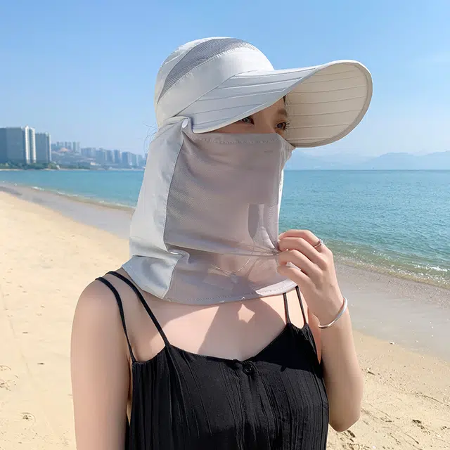 艾佳微 夏季户外运动登山通勤加长檐面罩鸭舌帽骑车空顶遮脸太阳帽 聚酯纤维 防晒帽 男女同款情侣款