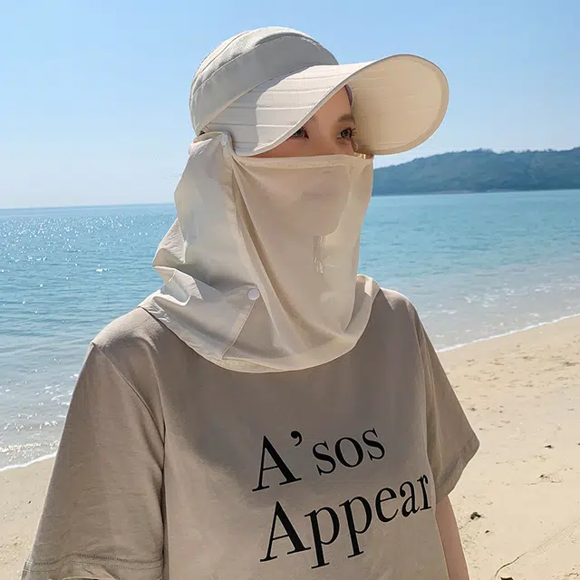 艾佳微 夏季户外运动登山通勤加长檐面罩鸭舌帽骑车空顶遮脸太阳帽 聚酯纤维 防晒帽 男女同款情侣款