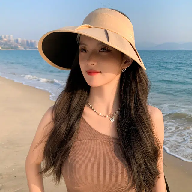 艾佳微 夏季时尚百褶大檐防紫外线遮阳可叠卷空顶半空顶 聚酯纤维 防晒帽 男女同款情侣款