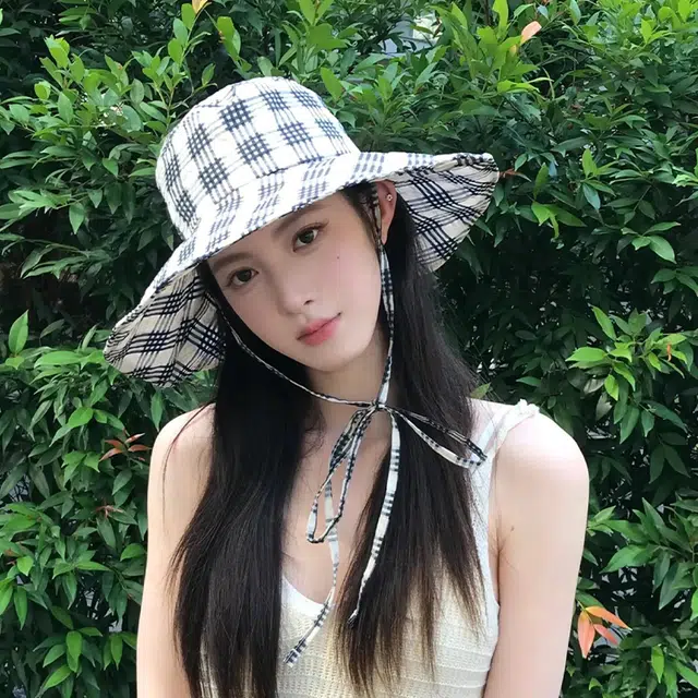 艾佳微 韩系 格纹夏季百搭可折叠遮脸显脸小大檐潮 棉 渔夫帽 男女同款情侣款