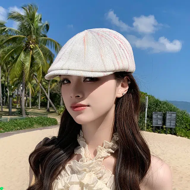 艾佳微 日系彩色条纹帽子时尚百搭显脸小高级感两戴 涤纶 贝雷帽 女款