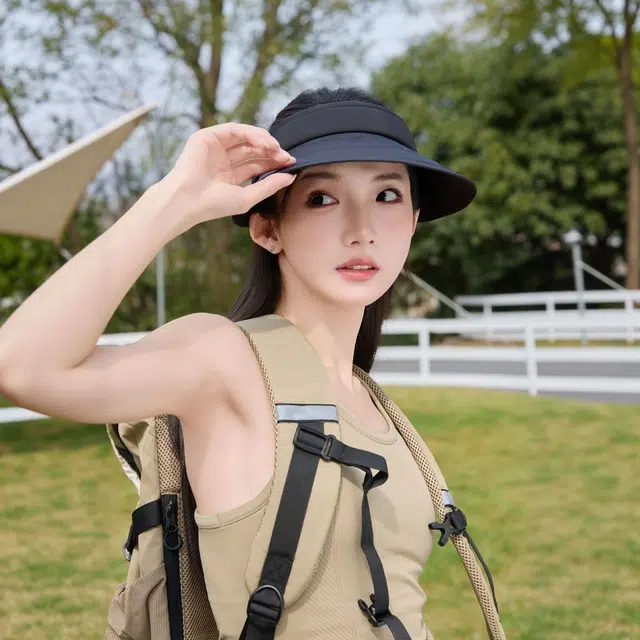艾佳微 夏季防紫外线空顶帽韩版大帽檐沙滩遮脸舒适凉爽 聚酯纤维 防晒帽 男女同款情侣款