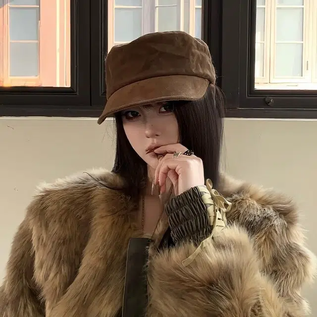 艾佳微 中古风美拉德平顶帽大头围时尚显白显脸小 涤纶 贝雷帽 男女同款情侣款