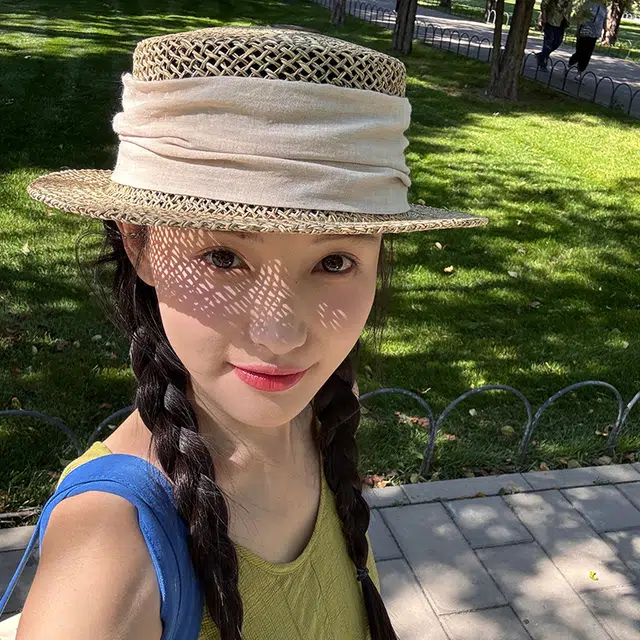 艾佳微 法式气质复古海草织镂空夏季小檐短檐平顶 沙滩帽 草编 草帽 男女同款情侣款