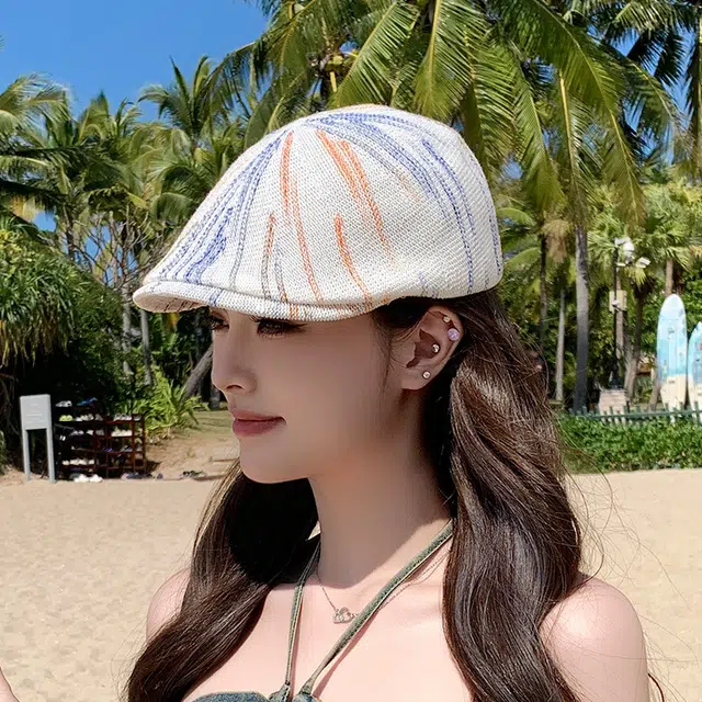 艾佳微 日系彩色条纹帽子时尚百搭显脸小高级感两戴 涤纶 贝雷帽 女款