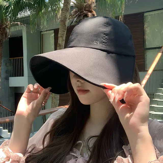 艾佳微 升级版黑胶大檐防晒帽子夏季户外百搭显脸小防紫外线遮阳 聚酯纤维 渔夫帽 男女同款情侣款
