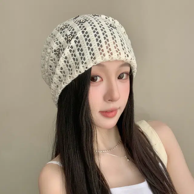 艾佳微 韩系镂空夏季甜美刺绣小花时尚洋气 聚酯纤维 堆堆帽 男女同款情侣款