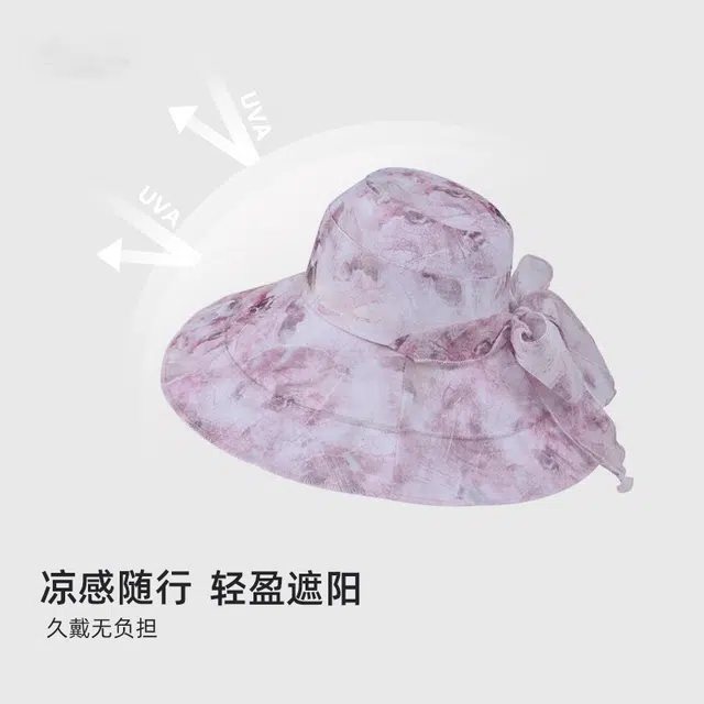 艾佳微 户外出游透气 时尚蝴蝶结 优雅气质 聚酯纤维 防晒帽 女款