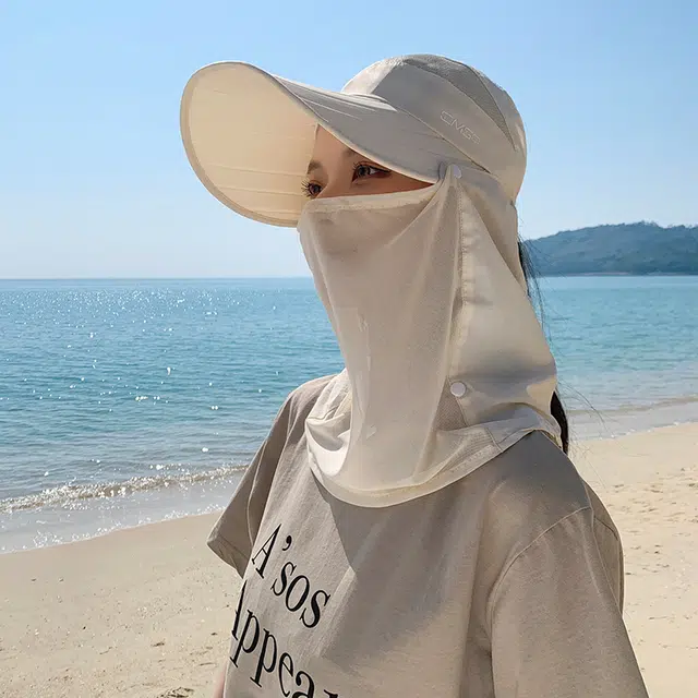 艾佳微 夏季户外运动登山通勤加长檐面罩鸭舌帽骑车空顶遮脸太阳帽 聚酯纤维 防晒帽 男女同款情侣款