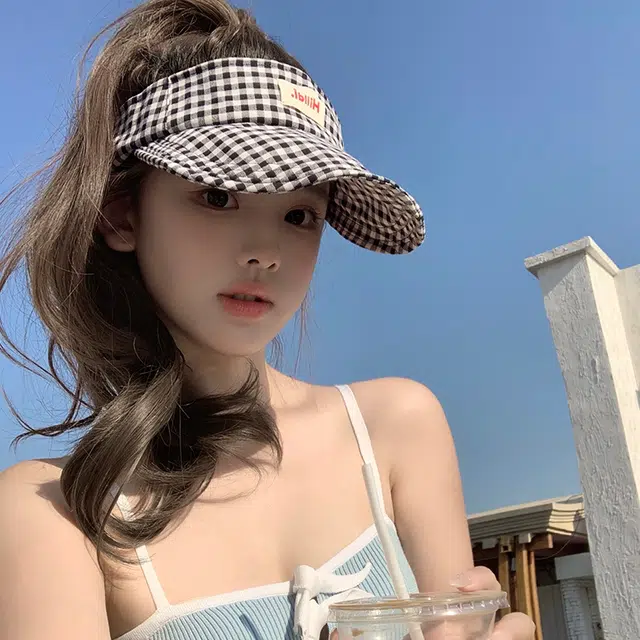 艾佳微 小清新蝴蝶结空顶帽夏季防紫外线遮阳帽显脸小简洁方便 棉 防晒帽 男女同款情侣款