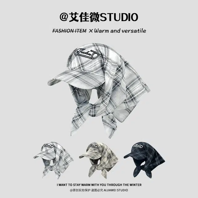 艾佳微 韩系格子头巾帽日常出游时髦街头遮阳 棉 鸭舌帽 男女同款情侣款