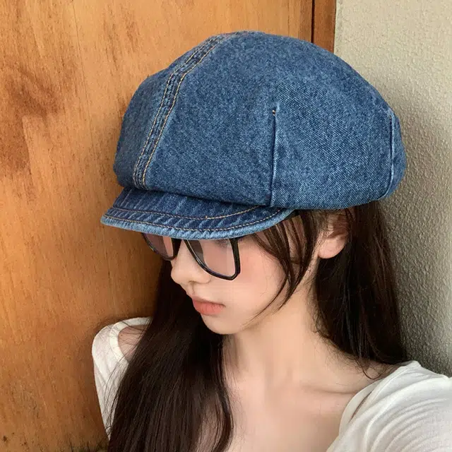 艾佳微 八角帽复古文艺画家帽夏季报童帽百搭帽子 牛仔布 贝雷帽 男女同款情侣款