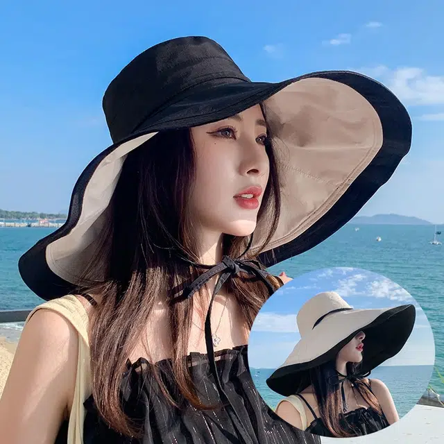 艾佳微 夏季海边度假素颜防晒遮脸防紫外线大头围透气薄款 聚酯纤维 渔夫帽 女款