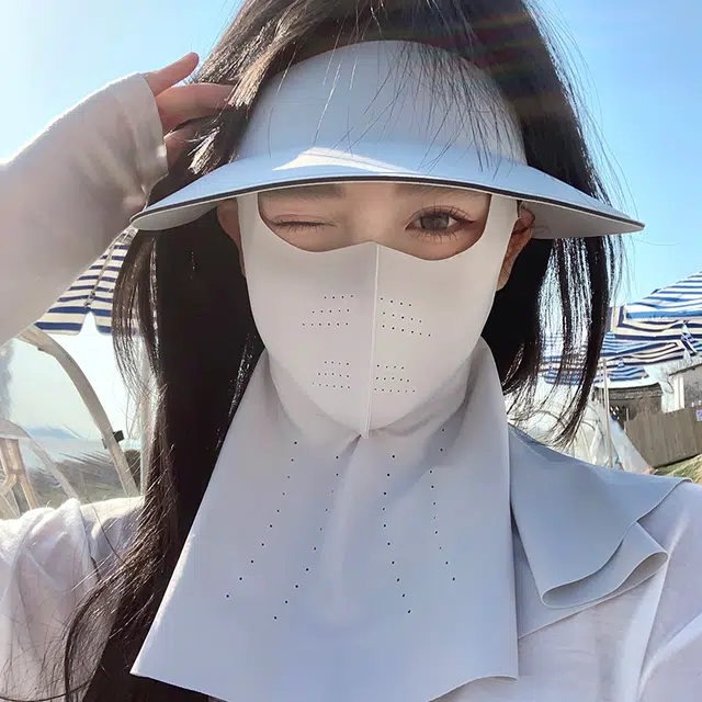 艾佳微 户外运动登山透气舒适口罩夏遮阳帽子一体护颈脸可拆骑行全脸防紫外线面罩 锦纶 防晒帽 男女同款情侣款