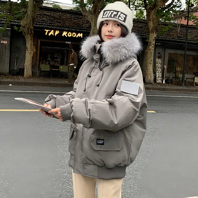 红蜻蜓 冬季工装棉袄大毛领防风保暖棉衣美式复古派克服外套休闲时尚棉服 男女同款