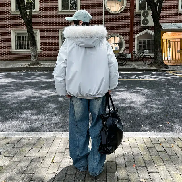 红蜻蜓 冬季保暖大毛领连帽防风休闲工装棉衣情侣时尚百搭棉服 男女同款