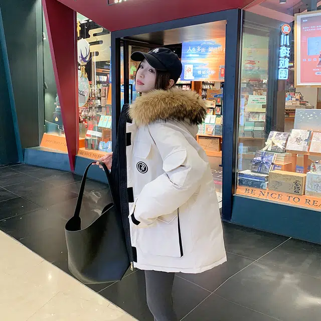 红蜻蜓 冬季工装大毛领时尚保暖棉袄休闲派克服棉衣外套百搭棉服 男女同款