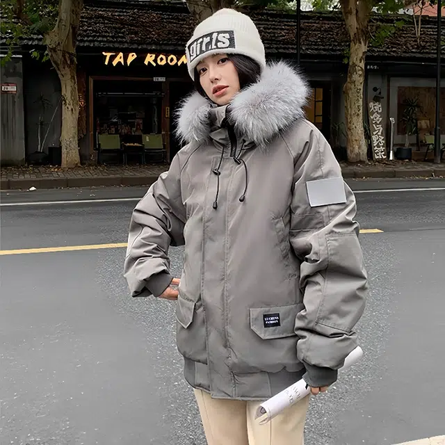 红蜻蜓 冬季工装棉袄大毛领防风保暖棉衣美式复古派克服外套休闲时尚棉服 男女同款