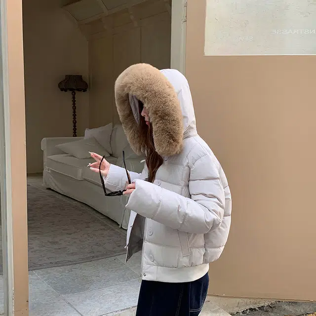 红蜻蜓 冬季百搭连帽毛领保暖棉袄时尚复古短款棉衣外套棉服 男女同款