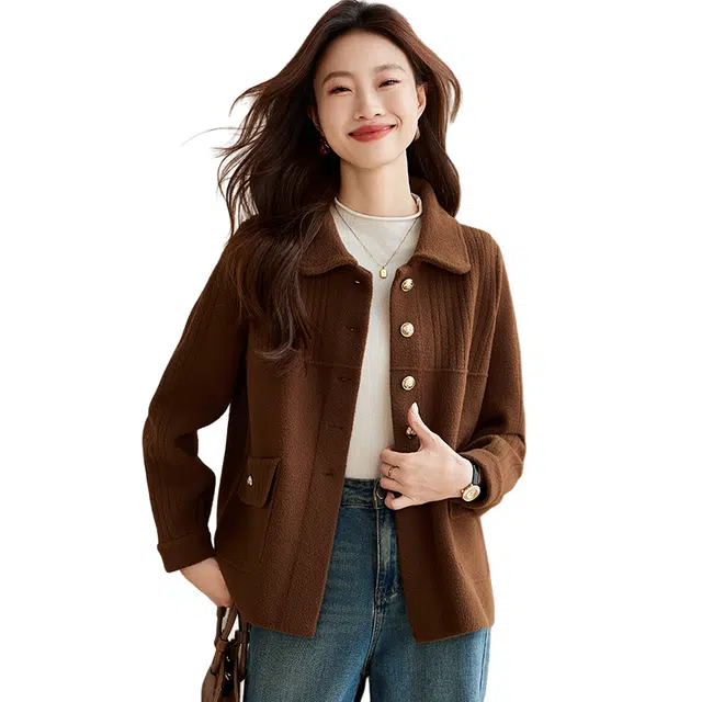 红蜻蜓 气质百搭翻领纯色开衫休闲百搭舒适外套针织衫 女款