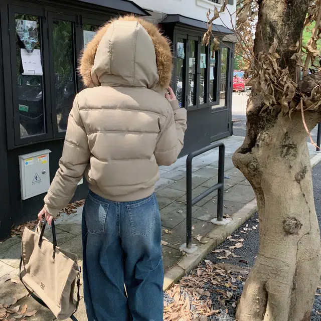 红蜻蜓 冬季可拆卸防风毛领连帽保暖棉袄时尚百搭短款棉衣外套舒适棉服 女款