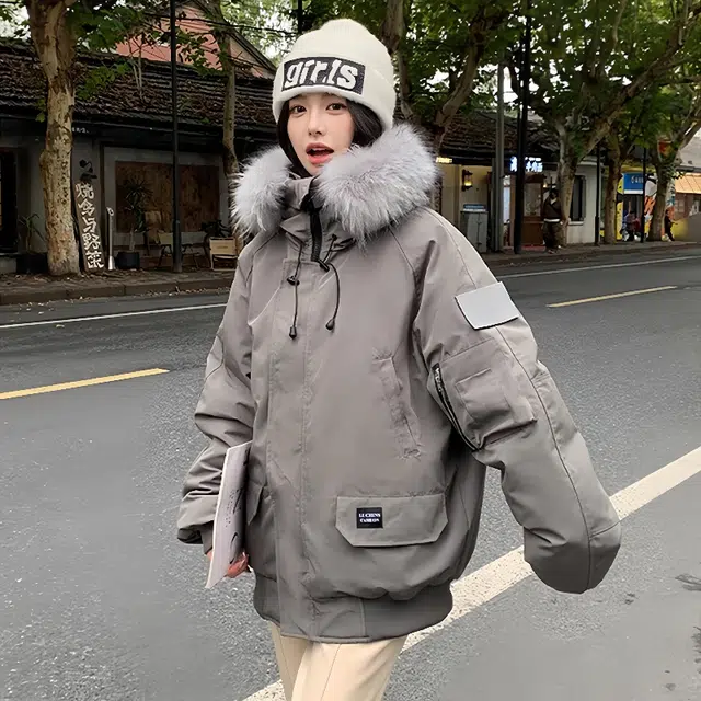 红蜻蜓 冬季工装棉袄大毛领防风保暖棉衣美式复古派克服外套休闲时尚棉服 男女同款