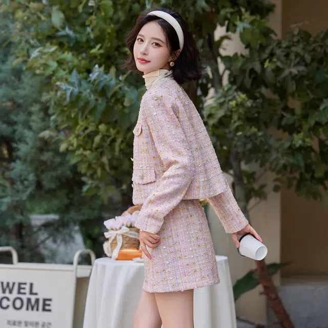 红蜻蜓 气质优雅小香撞色编织两件套短裙时尚裙装套装 女款