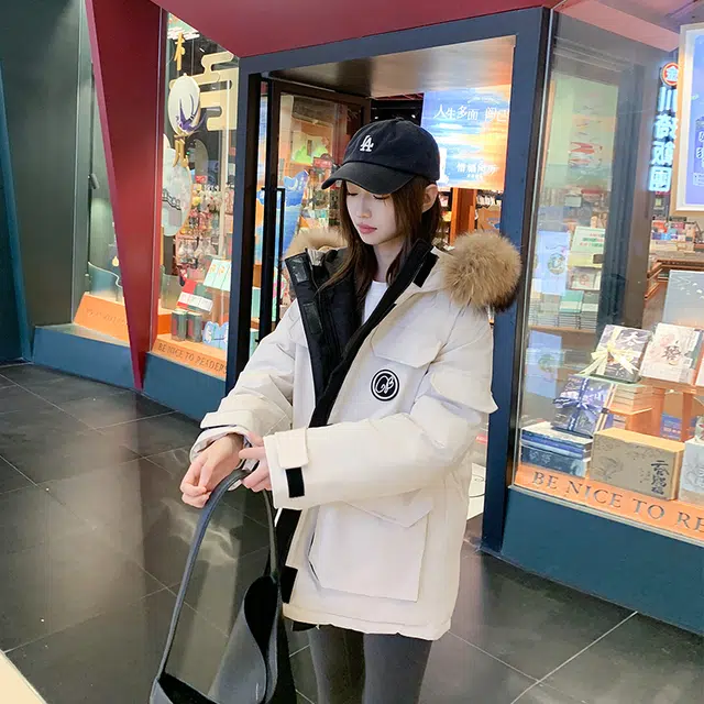 红蜻蜓 冬季工装大毛领时尚保暖棉袄休闲派克服棉衣外套百搭棉服 男女同款