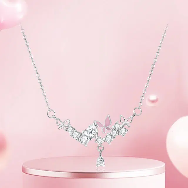 老银坊 蝶恋心海项蝴蝶吊坠 小众可爱设计款锁骨链 轻奢简约百搭款颈链#好运 合金 项链 女款