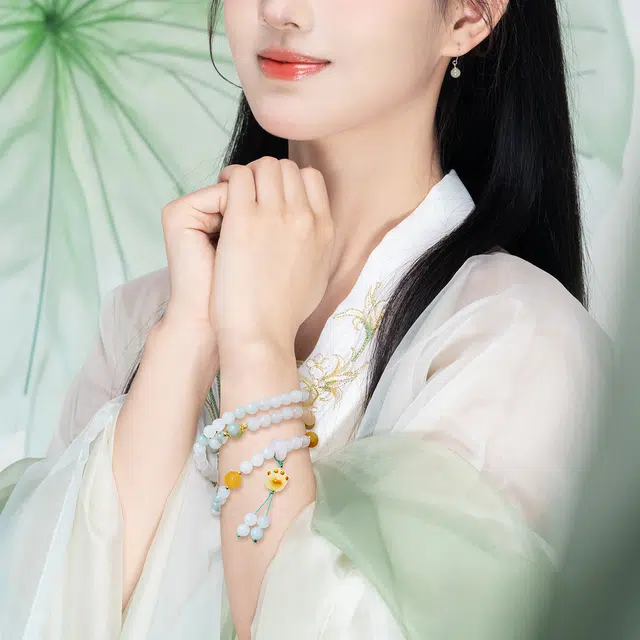 老银坊 可爱猫爪平安扣手持 中国风新中式汉服古风 好运 天山翠 手串 男女同款情侣款