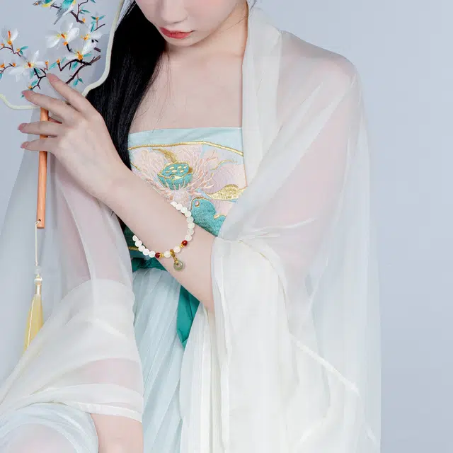 老银坊 新中式青烟柳色 珠串 古风汉服  温润如玉平安扣气质国风配饰 天山翠 手串 女款