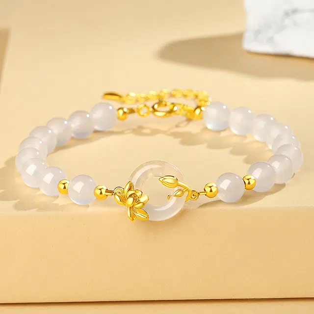 老庙 莲花 好运莲莲 富贵吉祥美满幸福 精致轻奢清冷富贵显气质 经典时尚民族风通用 日常百搭高级感 玉髓 手链 女款