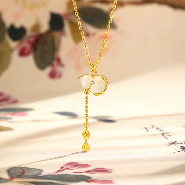 老庙 福禄葫芦 流苏钱币 纳福转运礼盒好运 精致新中式清冷感高级设计森系百搭显贵气质 可调节锁骨链 玉髓 项链 女款