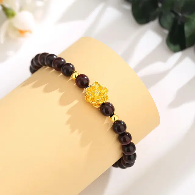 老庙 莲花新中式好运连连 福运绵绵平安纳福优雅 精致轻奢高级感百搭转运珠手工编织好运 足金 按克计价 黄金手串 女款
