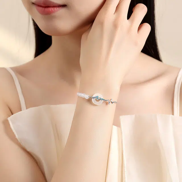 老庙 千里江山平安扣 新中式国潮国风纳福转运礼盒 精致轻奢小众高级设计手饰#好运礼盒包装表白惊喜仪式感 玉髓 手链 女款