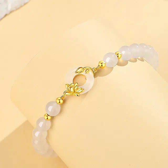 老庙 莲花 好运莲莲 富贵吉祥美满幸福 精致轻奢清冷富贵显气质 经典时尚民族风通用 日常百搭高级感 玉髓 手链 女款