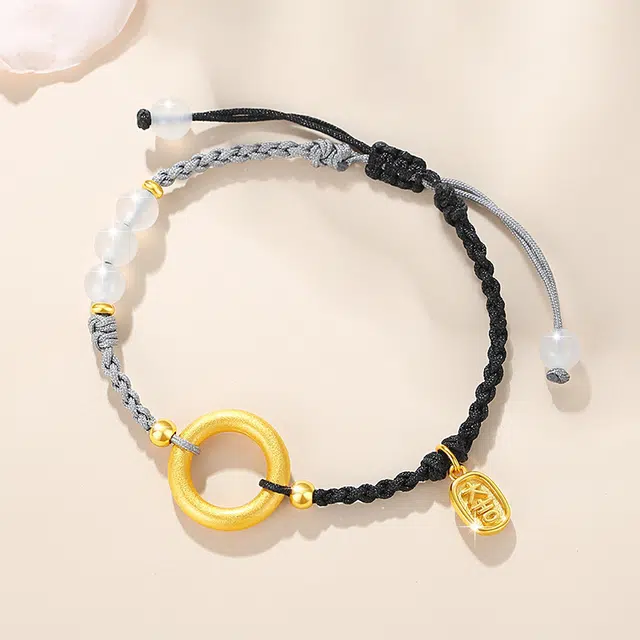 老庙 岁岁平安 平安扣 新中式国潮国风平安纳福转运珠优雅显贵气编织 百搭日常可调节#好运 玛瑙 手绳 男女同款情侣款