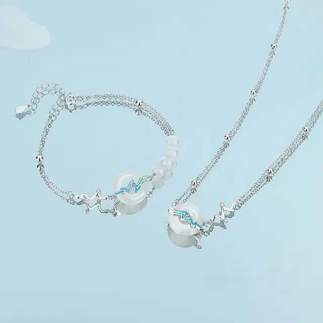 老庙 千里江山平安扣 新中式国潮国风纳福转运礼盒 精致轻奢小众高级设计手饰#好运礼盒包装表白惊喜仪式感 玉髓 手链 女款