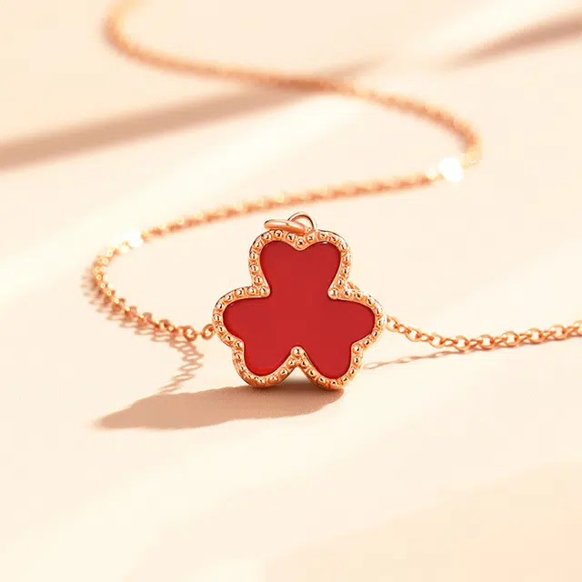 老庙 【赠限量手机金贴】 老庙 三叶草 轻奢新中式国潮国风平安纳福优雅显贵气 百搭日常可调节礼盒包装#好运 玛瑙 项链 女款