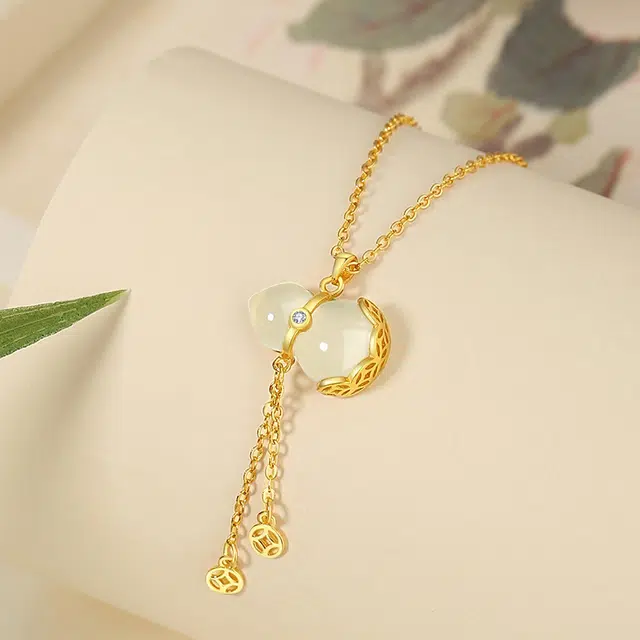 老庙 福禄葫芦 流苏钱币 纳福转运礼盒好运 精致新中式清冷感高级设计森系百搭显贵气质 可调节锁骨链 玉髓 项链 女款