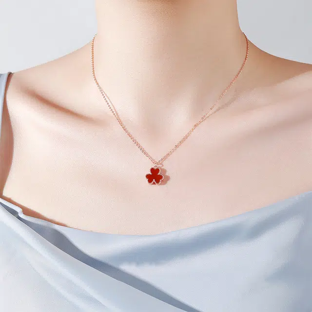 老庙 【赠限量手机金贴】 老庙 三叶草 轻奢新中式国潮国风平安纳福优雅显贵气 百搭日常可调节礼盒包装#好运 玛瑙 项链 女款