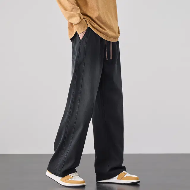 协协乐 天丝高街机能风男秋冬季星空纹渐变宽松直筒阔腿美式复古做旧水洗拖地裤潮牌休闲长裤子牛仔裤 男款