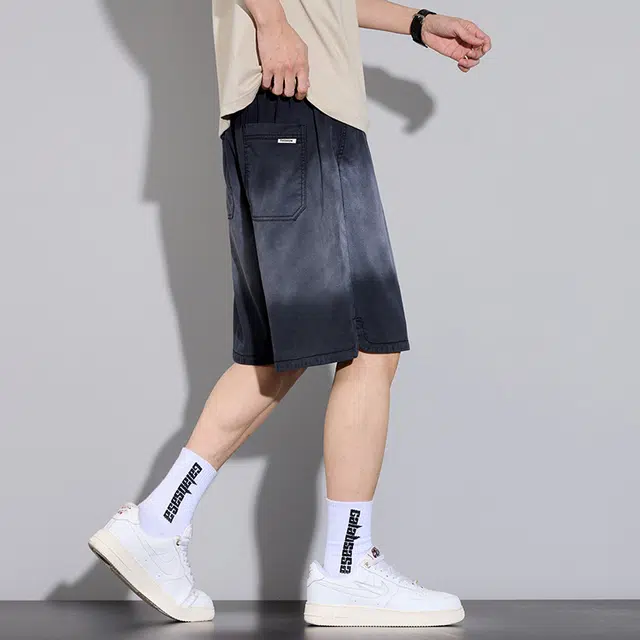 协协乐 渐变高街风薄款美式潮牌渐变休闲五分裤莱赛尔外穿凉感透气中裤牛仔短裤 男款