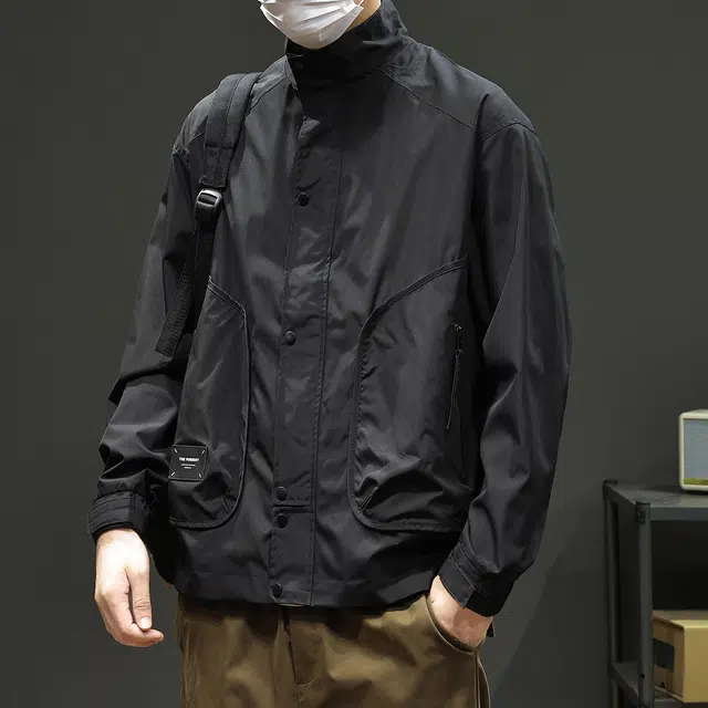 协协乐 美式外套冲锋衣春秋冬机能风纯色拼接氛围感户外山系多功能三防上衣工装服登山服夹克 男款