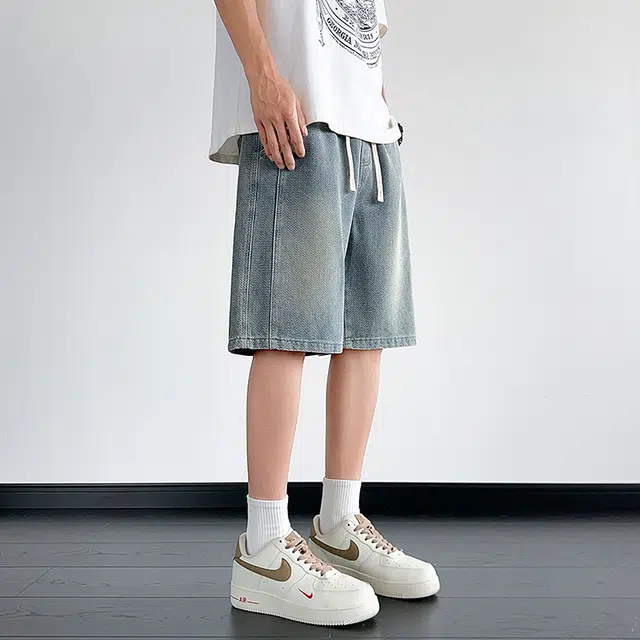 协协乐 星空纹男士夏季薄款凉感透气宽松百搭潮流直筒休闲五分中裤潮牌牛仔短裤 男款