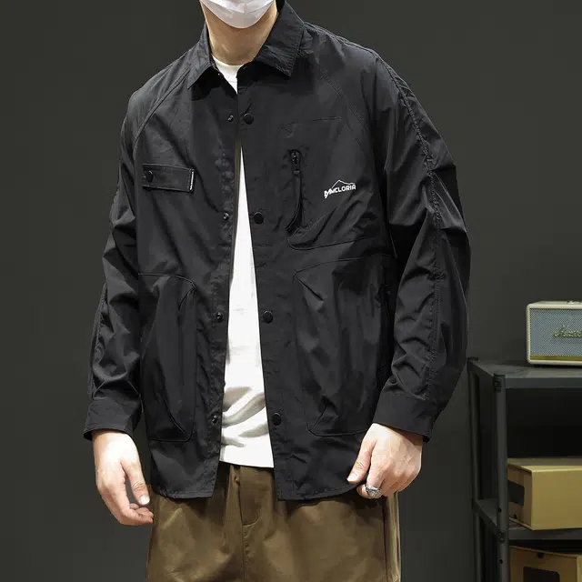 协协乐 美式式外套冲锋衣春秋冬机能风纯色拼接氛围感户外山系多功能三防上衣工装服登山服设计小众款夹克 男款